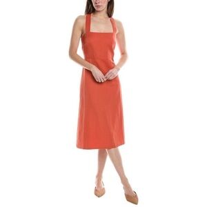 NWOT Theory Crossback Linen-Blend Cross Back Square Neck Midi Orange Dress sz 8